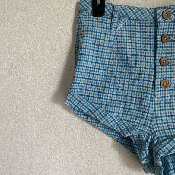 Free People Checked Out Plaid Micro Brief Style Retro Linen Blend Boho Shorts 4 - Picture 8 of 14